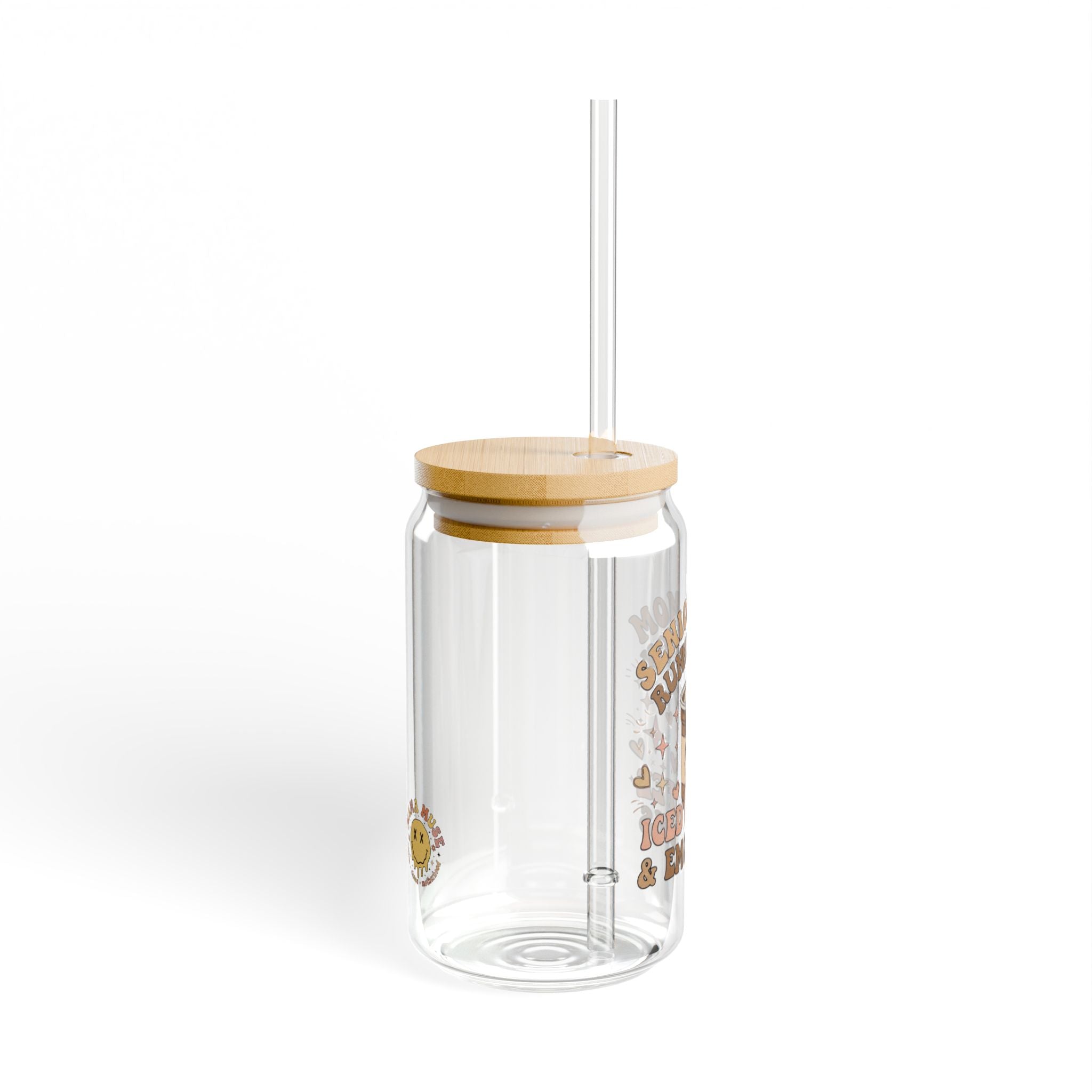 Iced Coffee & Emotions 16oz Sipper Glass – Cute Kawaii Style Coffee Tumbler with Straw
