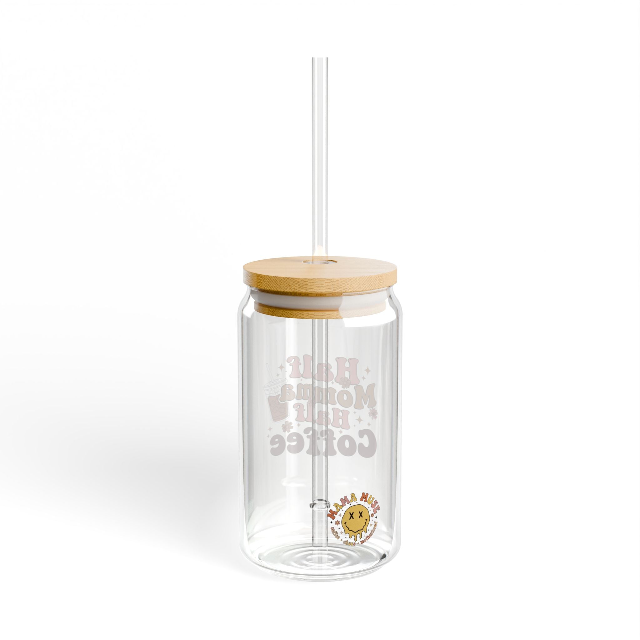 Sipper Glass - "Half Momma Half Coffee" 16oz Cute Retro Logo Cold Drink Tumbler with Straw