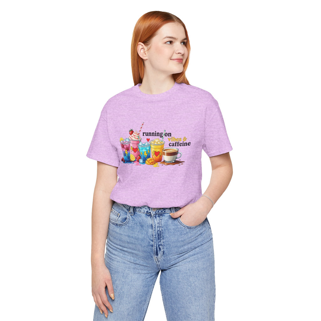 Running on Coffee & Vibes T‑Shirt — Colorful Beverage Graphic Tee