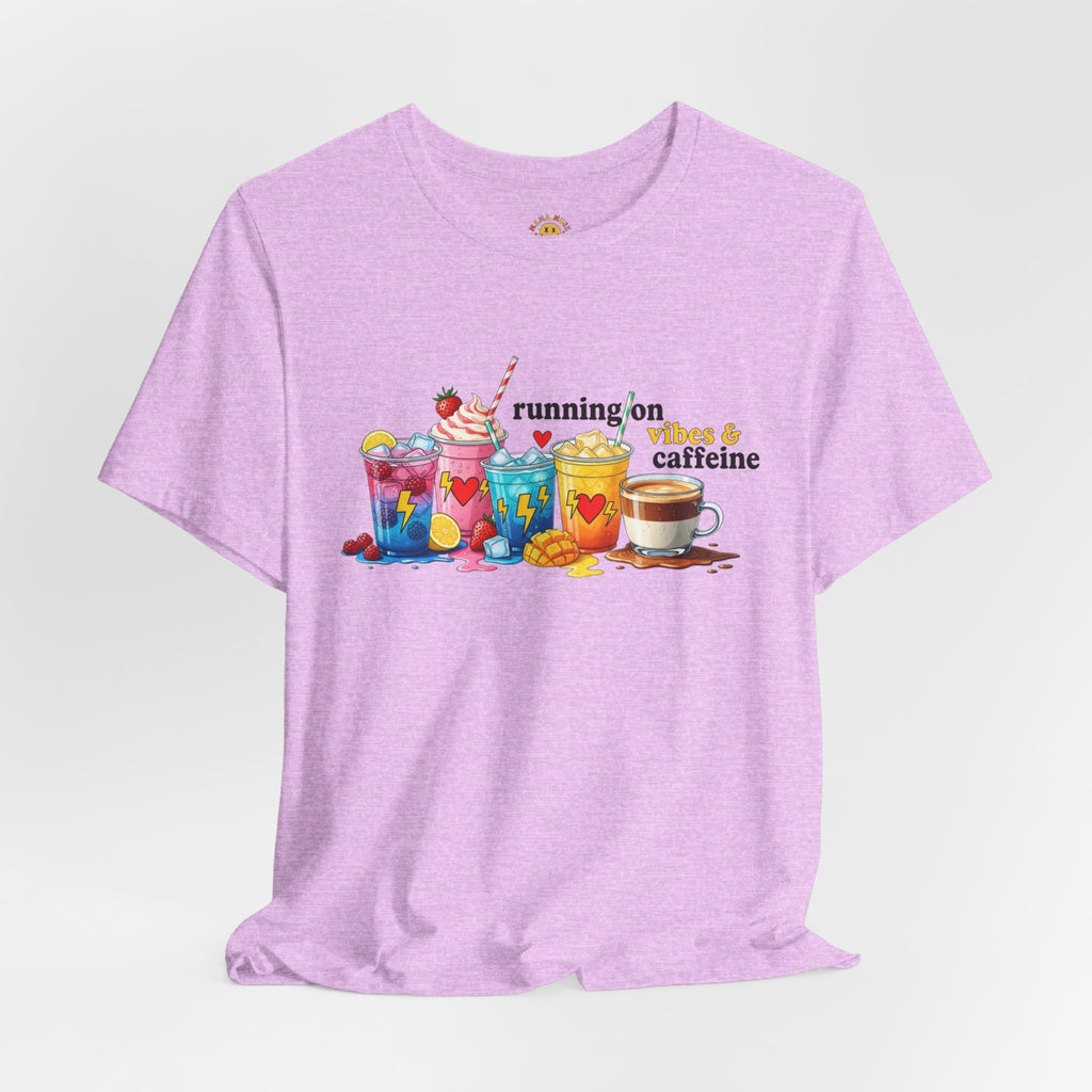 Running on Coffee & Vibes T‑Shirt — Colorful Beverage Graphic Tee