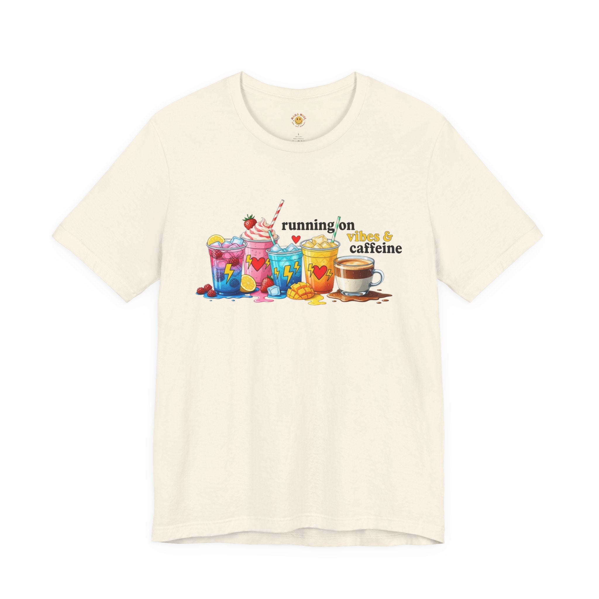 Running on Coffee & Vibes T‑Shirt — Colorful Beverage Graphic Tee