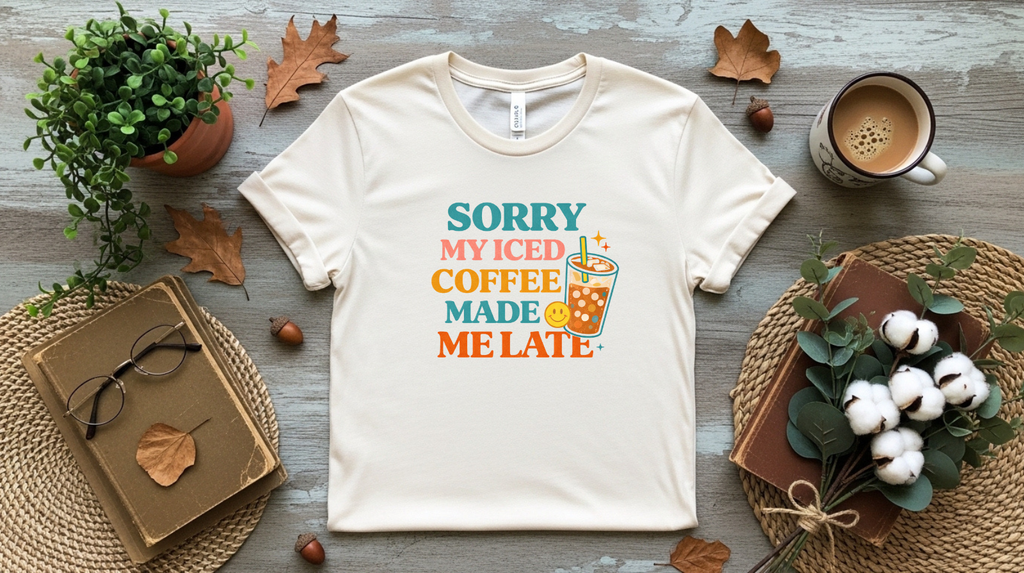 Sorry My Iced Coffee Made Me Late Boxy Tee – Funny Coffee Graphic Women’s Shirt