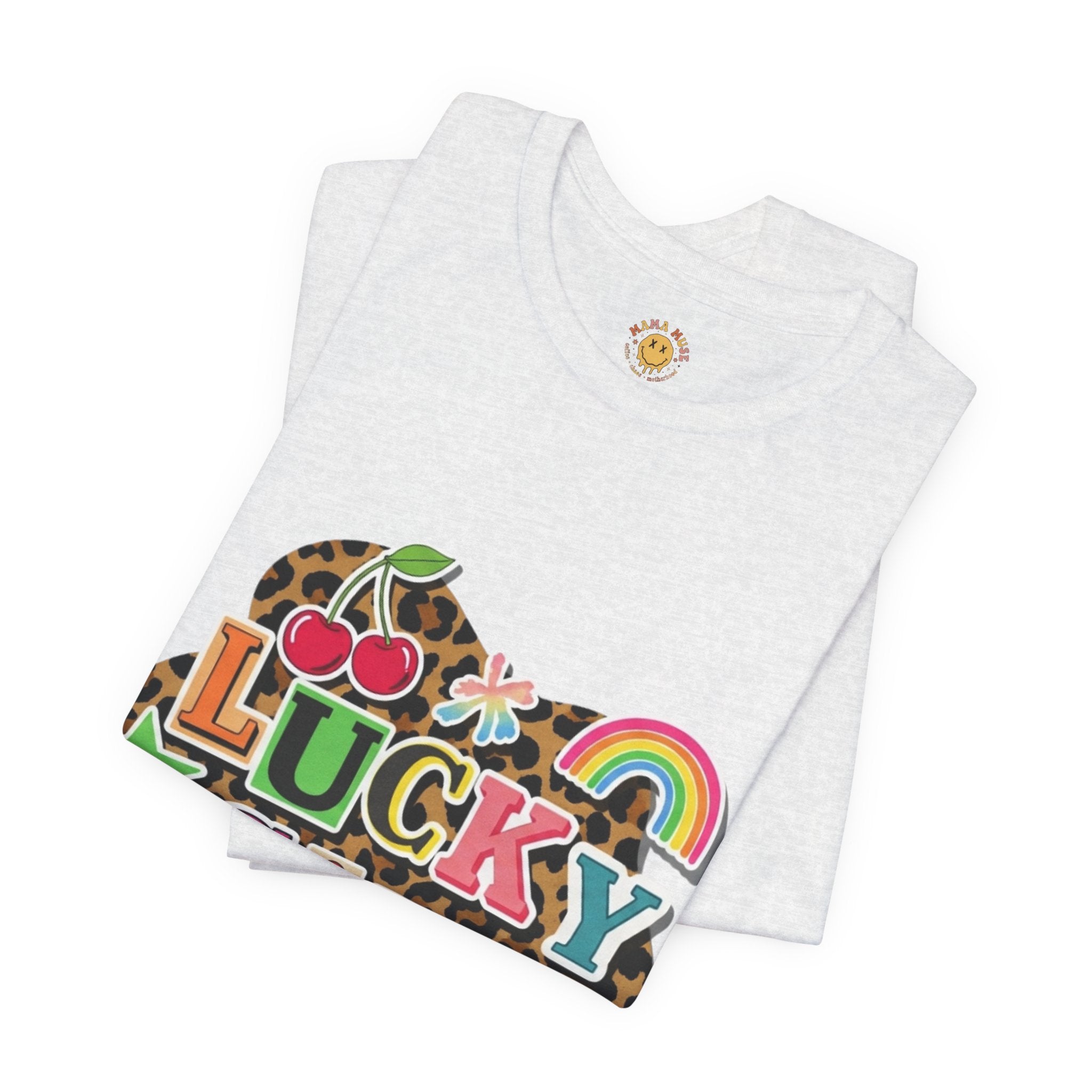 Lucky Girl Graphic Tee — Vibrant Retro Rainbow & Leopard Print T-Shirt