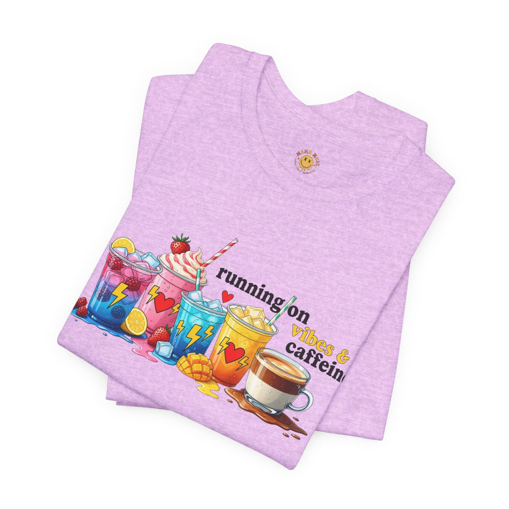 Running on Coffee & Vibes T‑Shirt — Colorful Beverage Graphic Tee