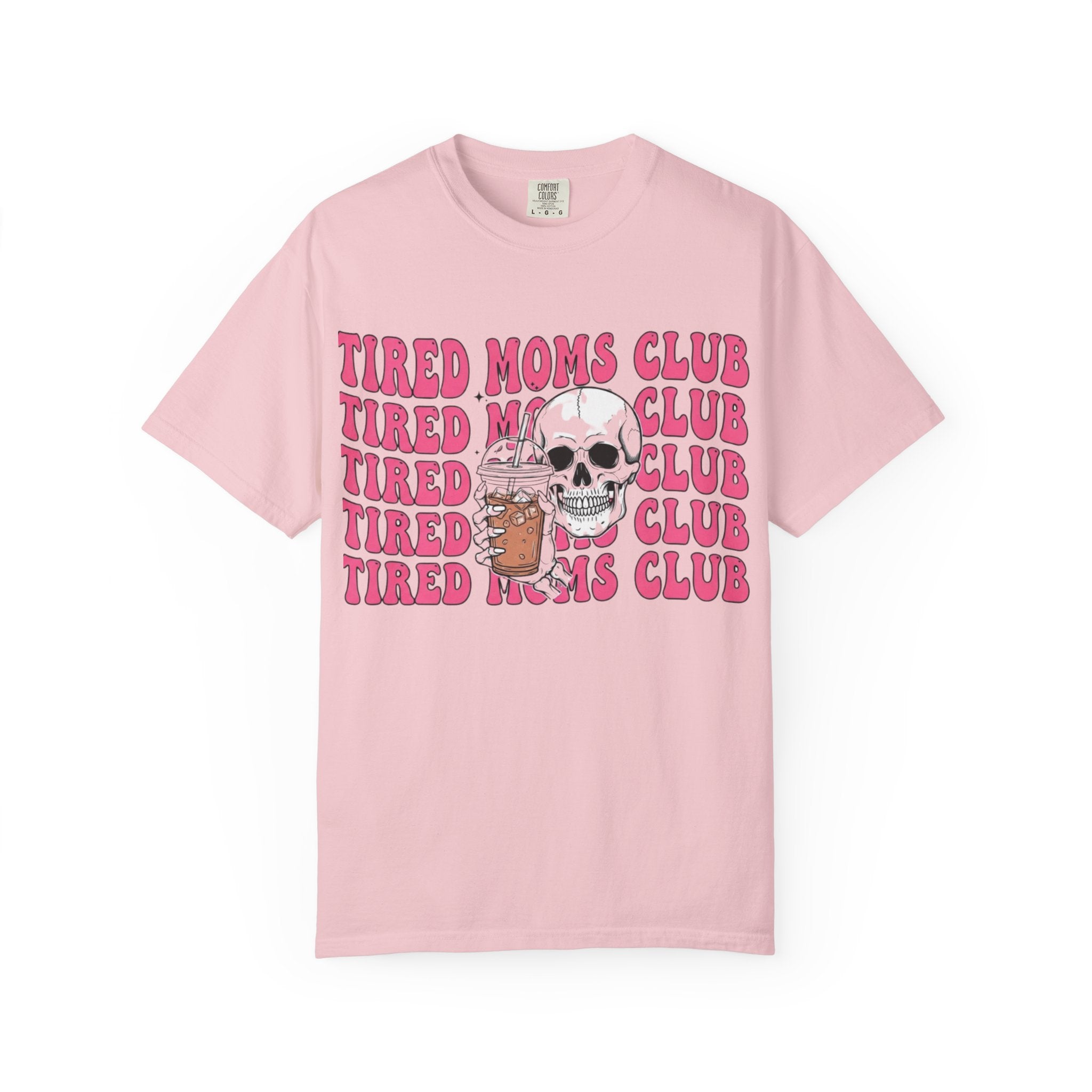 Tired Moms Club T‑Shirt — Skull & Coffee Graphic Tee for Exhausted Moms