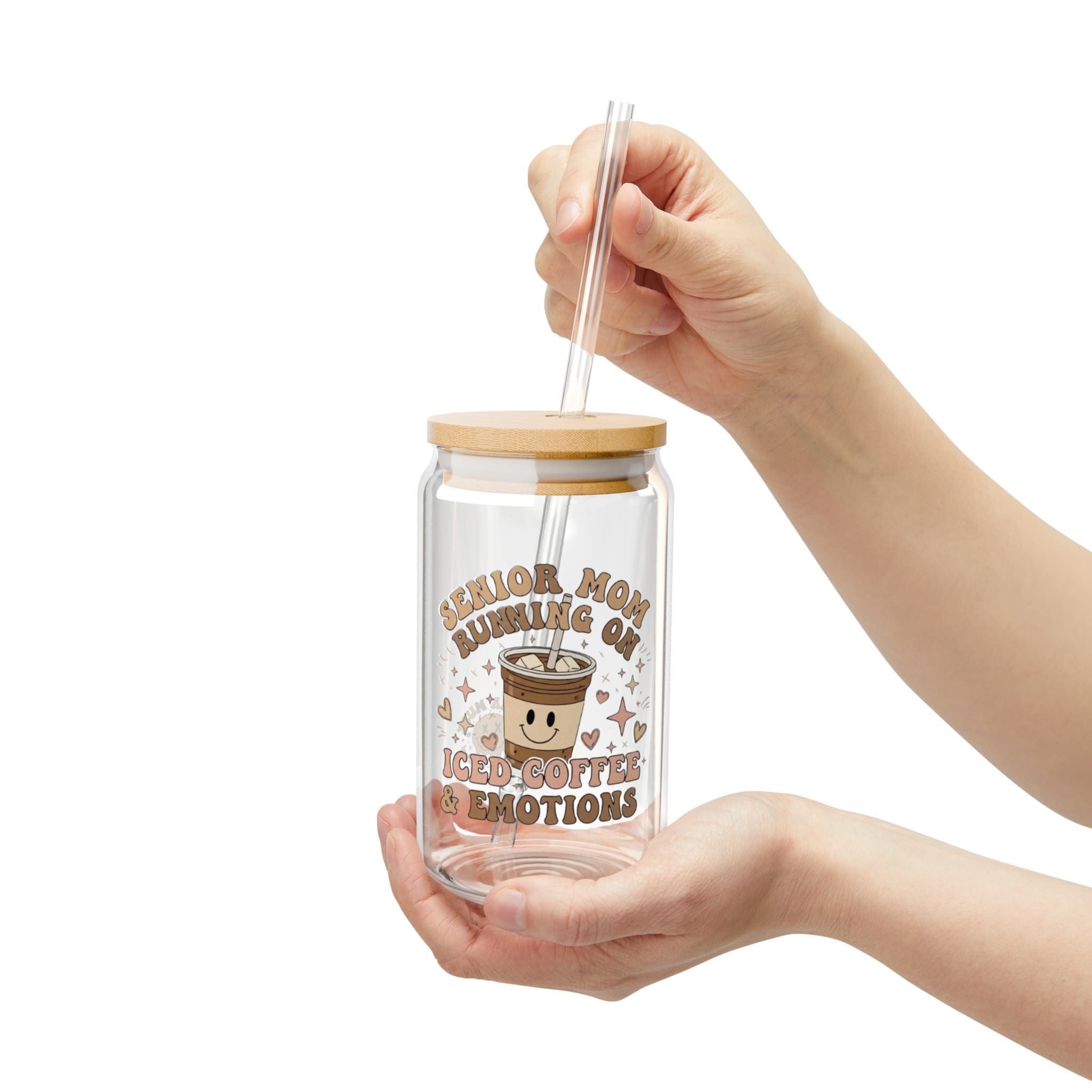 Iced Coffee & Emotions 16oz Sipper Glass – Cute Kawaii Style Coffee Tumbler with Straw