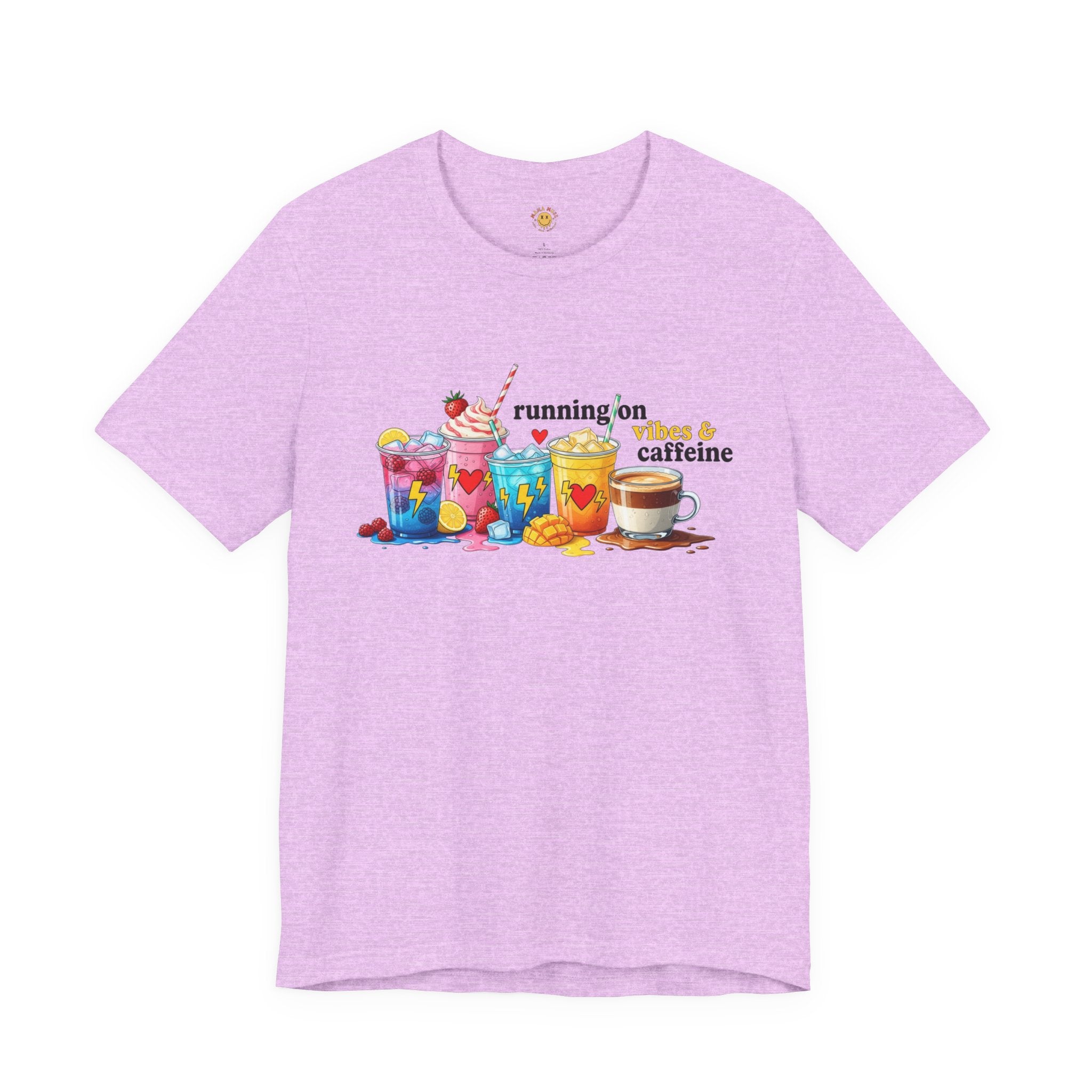 Running on Coffee & Vibes T‑Shirt — Colorful Beverage Graphic Tee