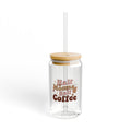 Sipper Glass - "Half Momma Half Coffee" 16oz Cute Retro Logo Cold Drink Tumbler with Straw